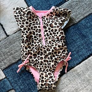 Leopard Print Baby Swimsuit with Pink Accents